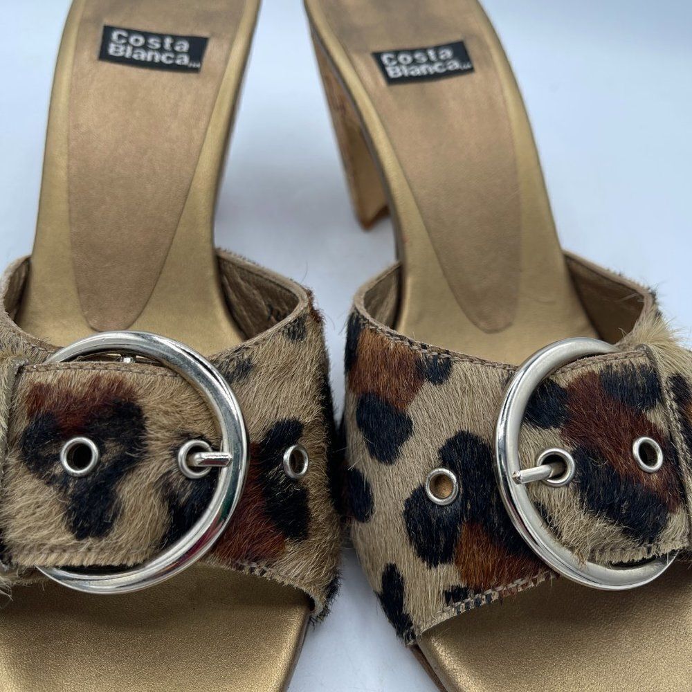 Costa Blanca Animal Print Buckle Open Toe Wooden Heel Shoe 5.5 - Picture 4 of 10